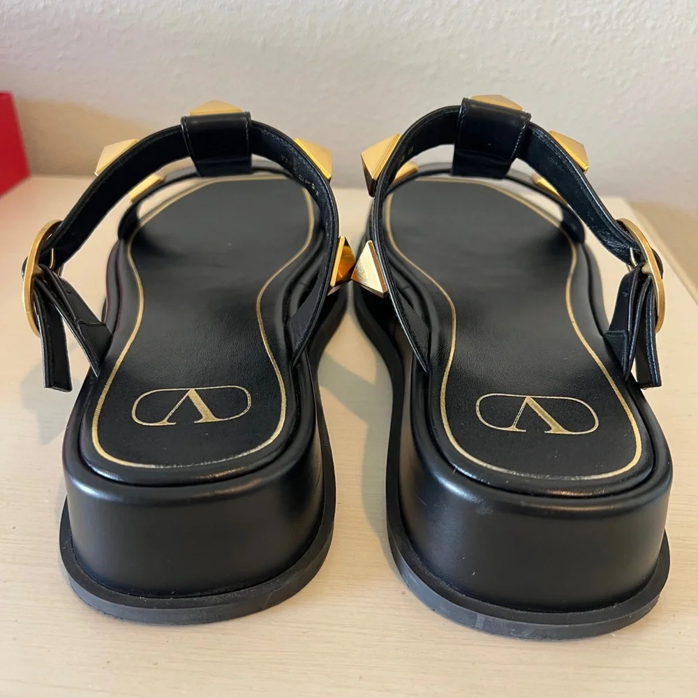 Valentino Black Sandals with Gold Studs - Picture 6 of 8
